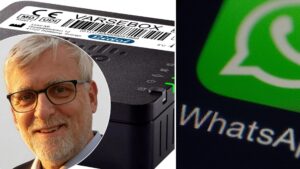 Fredrik Forsberg porträttbil, med varsebox i bakgrunden samt WhatsApp logga